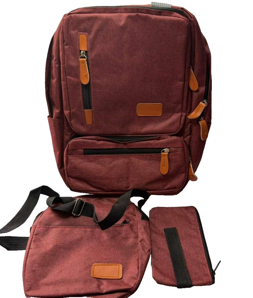 Unisex Organizer Polyester School Backpack, Red 3 Pack