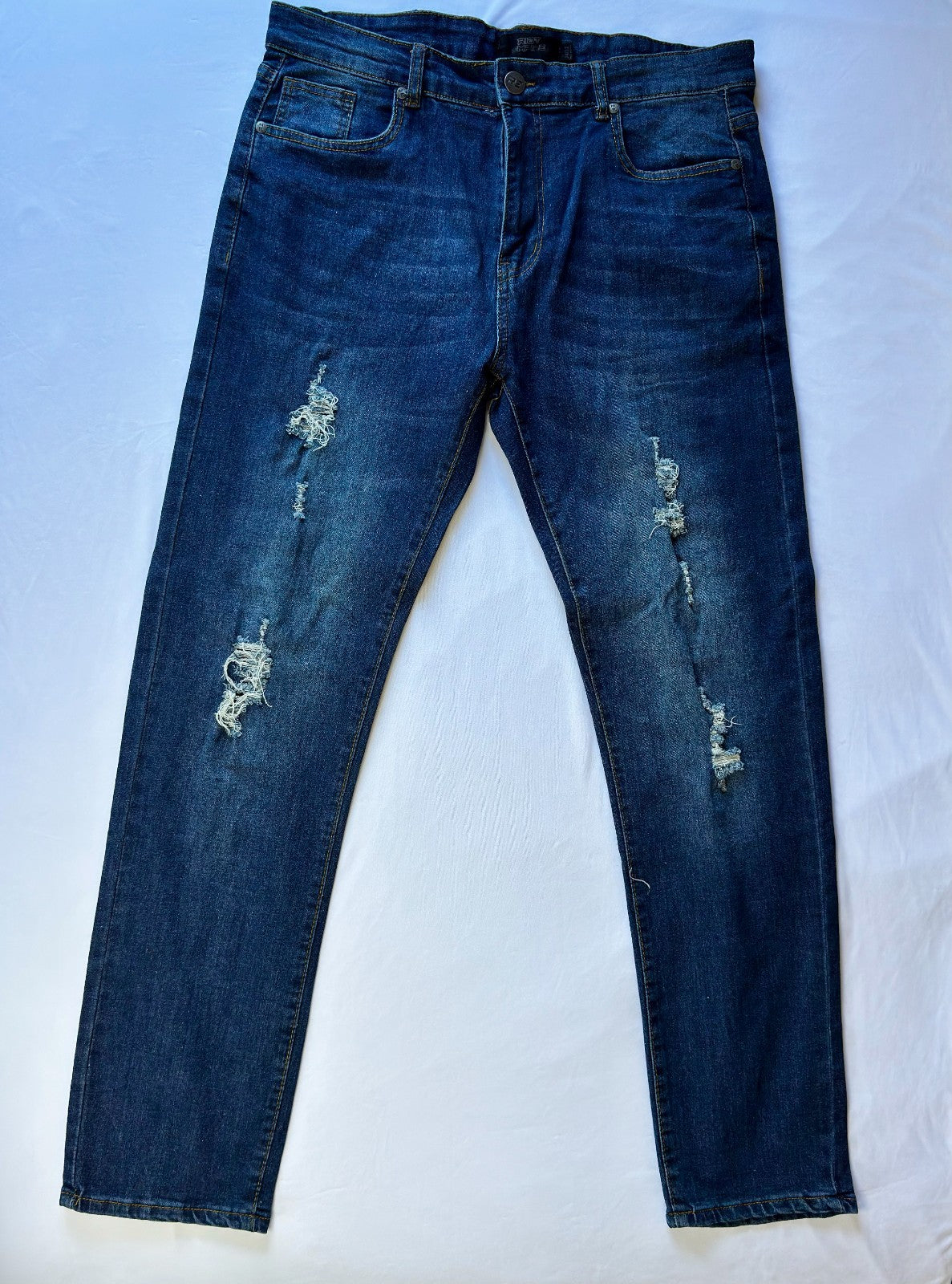 RIOT EMPIRE Men's 34x32 Stretch Denim Deep Indigo Blue Jeans 5-Pocket Skinny