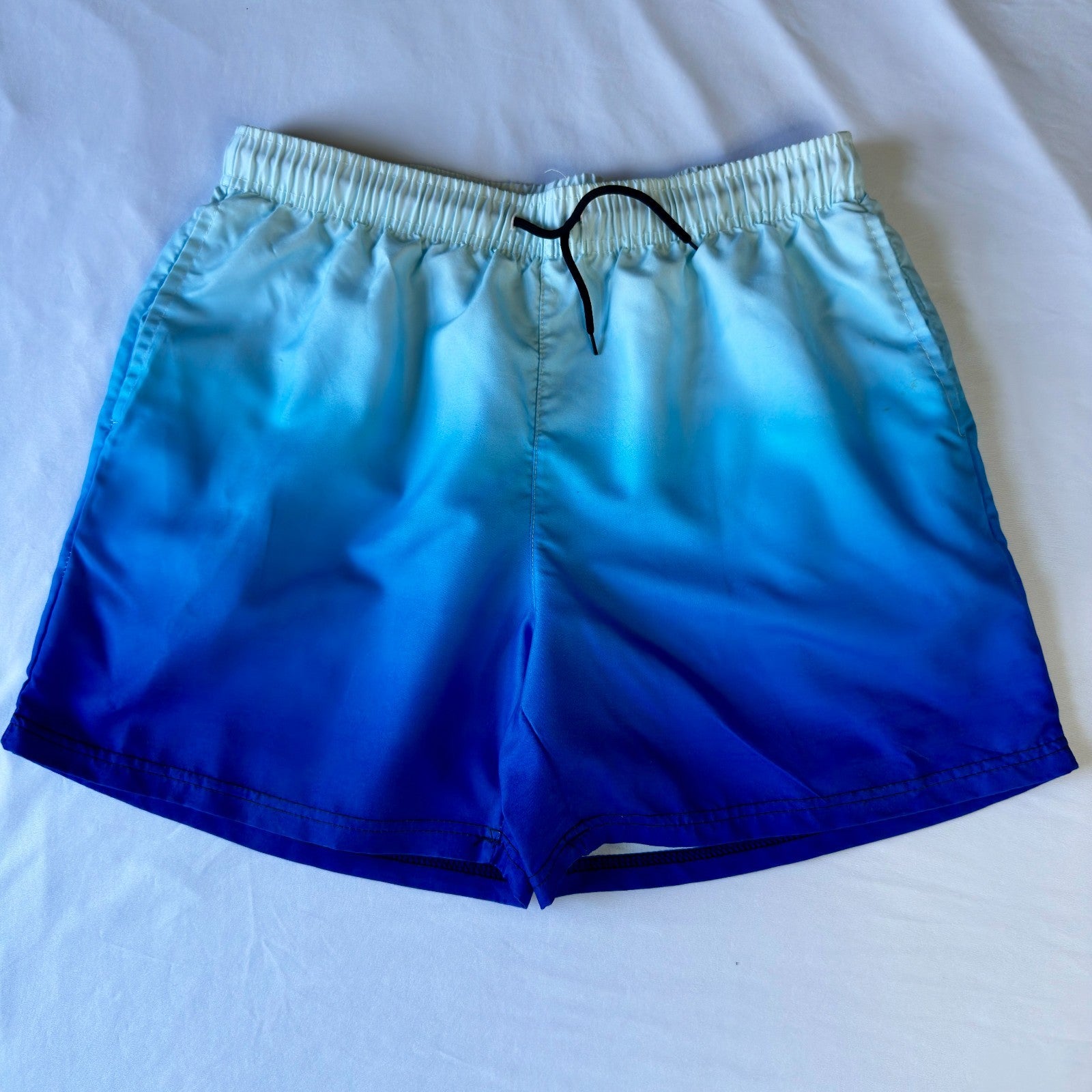 Men's Loose Beach Shorts Activewear, Drawstring Quick Dry Ombre Shorts, Size L