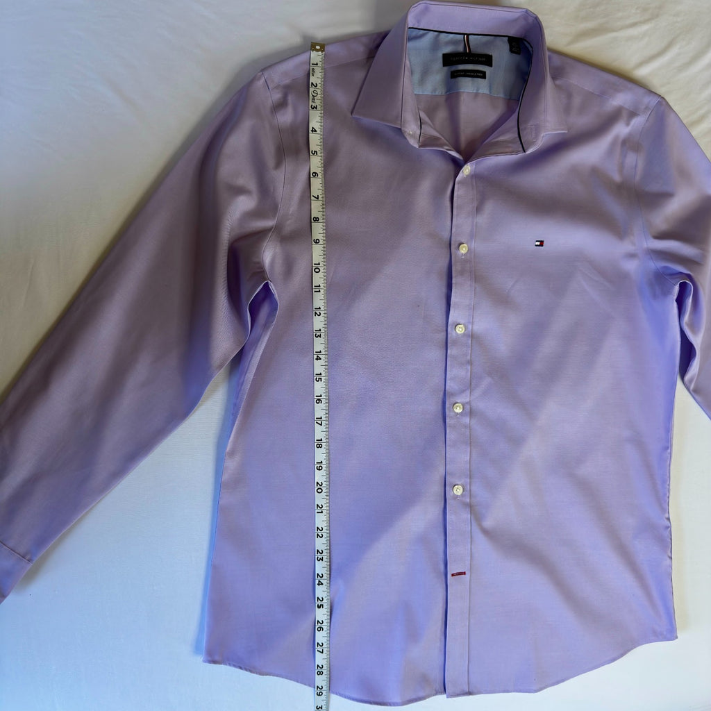 Mens Tommy Hilfiger Shirt Long Sleeve, Purple, Size L, Slim Fit Wrinkle Free