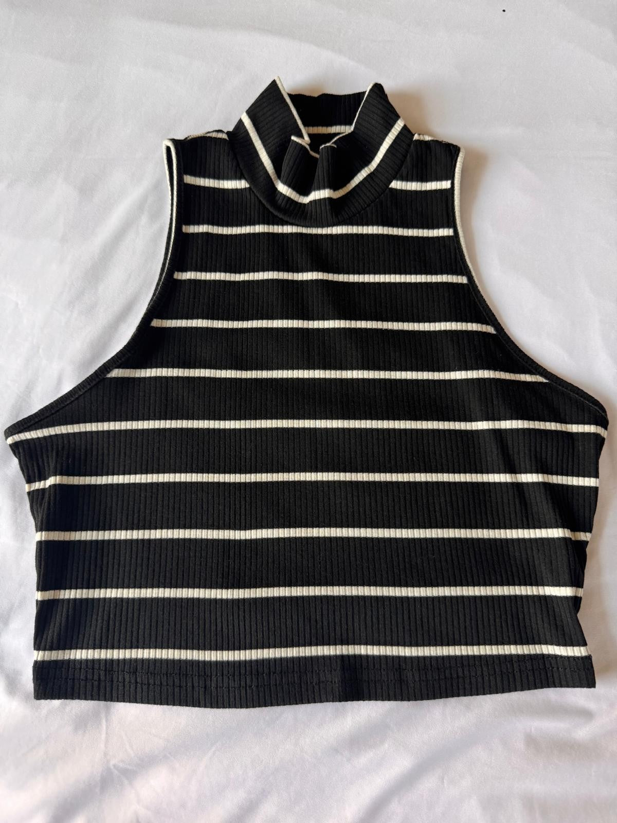 Shein Petit Striped Mock Neck Crop Tank Top & Skirt Black White size Large