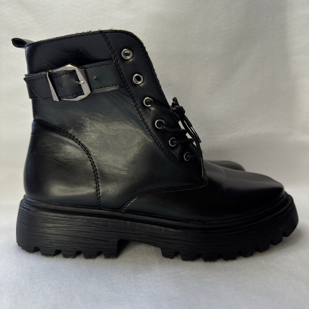 Dezsed Women's Boots Women Shoes Hasp Mid Heel Flat Bottom Zipper Laceing