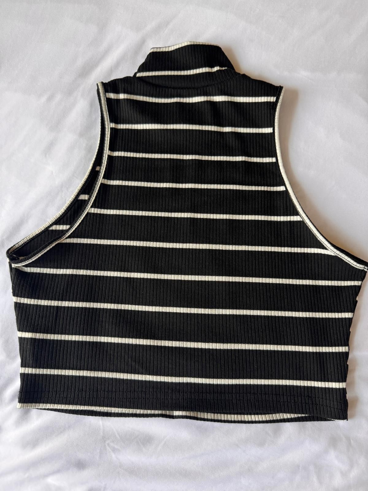 Shein Petit Striped Mock Neck Crop Tank Top & Skirt Black White size Large