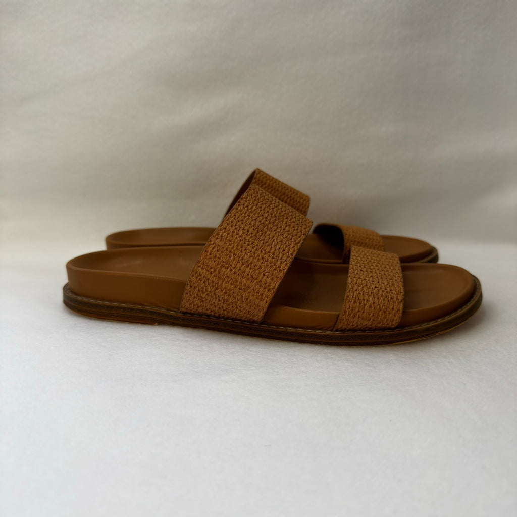 Joie NIMBLE  Sandals BROWN TAN SLIP ON  Strappy SLIDE Rattan Pattern Size 7