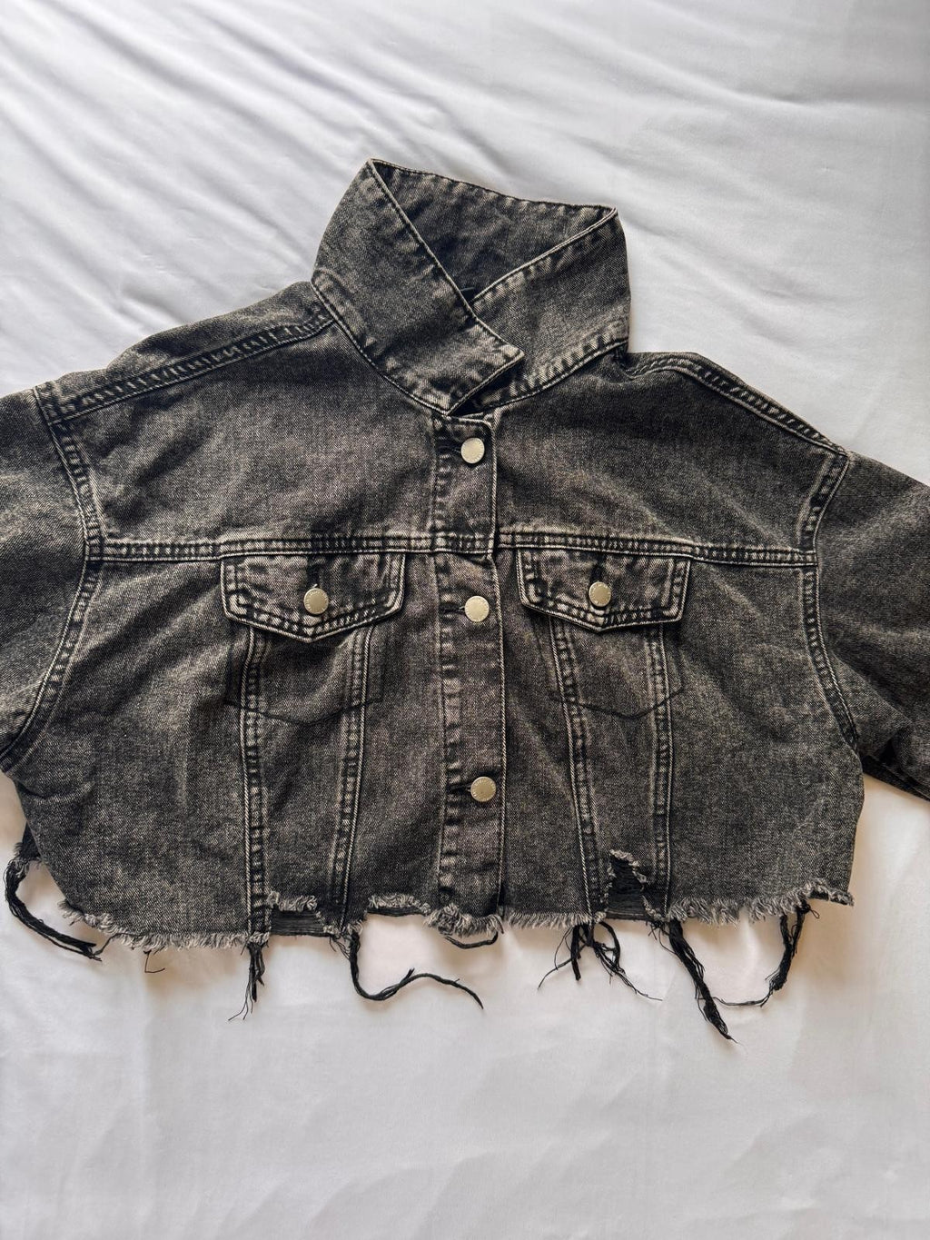 Plus Size Women's Spring & Fall Casual Frayed Hem Long Sleeve Cropped Denim Jack