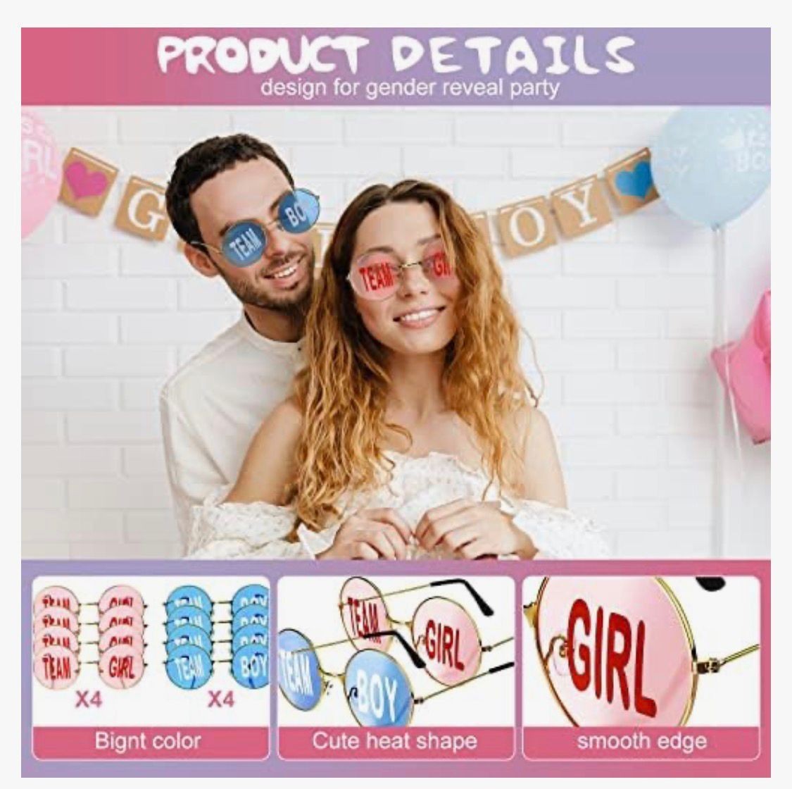 Reaveal Glasses Bleu And Pink Sungglasses Frameless Team Girl, Team Boy