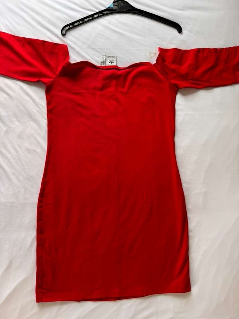 ADIDAS ORIGINALS 3 STRIPES OFF THE SHOULDER DRESS  Size Large