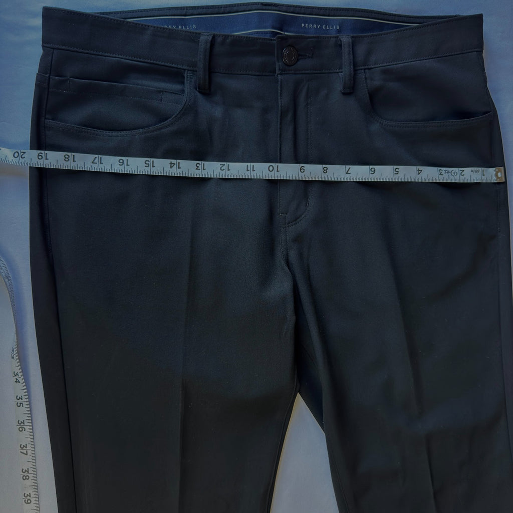 Perry Ellis  Stretch Slim Fit Men's Dressy 5-Pocket Pants,Color Black, Size 34