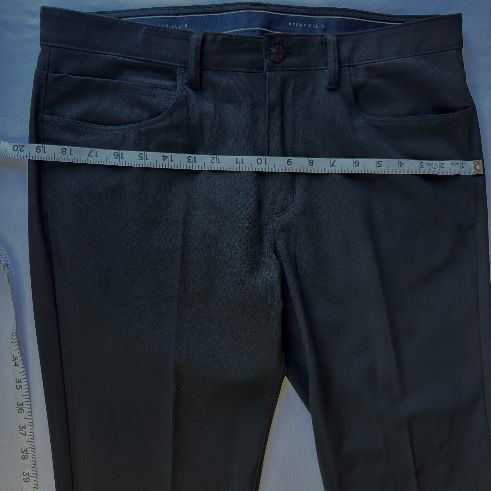 Perry Ellis  Stretch Slim Fit Men's Dressy 5-Pocket Pants,Color Black, Size 34