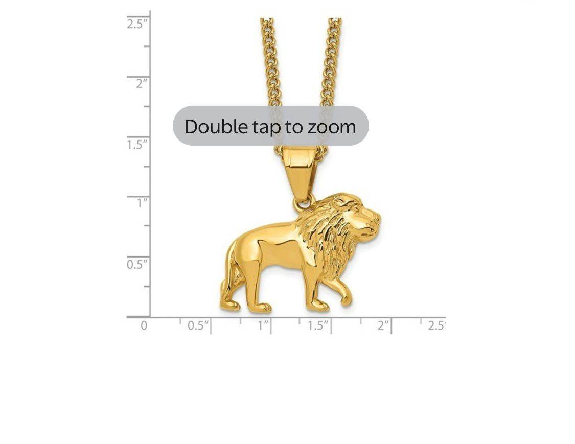 Yellow Stainless Steel Lion Head Charm Pendant Necklace with Chain 24 inches