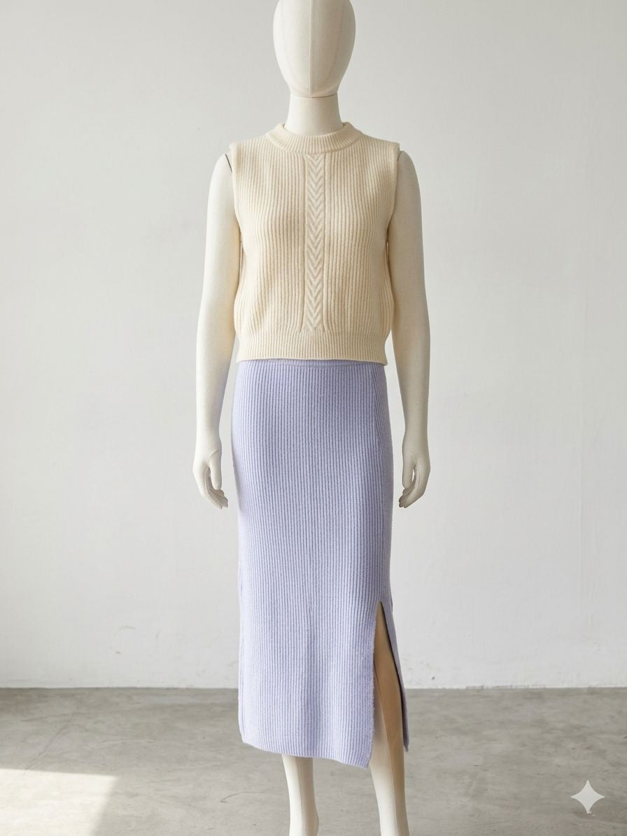 Winter Sleeveless Vest Paired with a Hight Waisted Slip Bodycon Skirt a Vintage