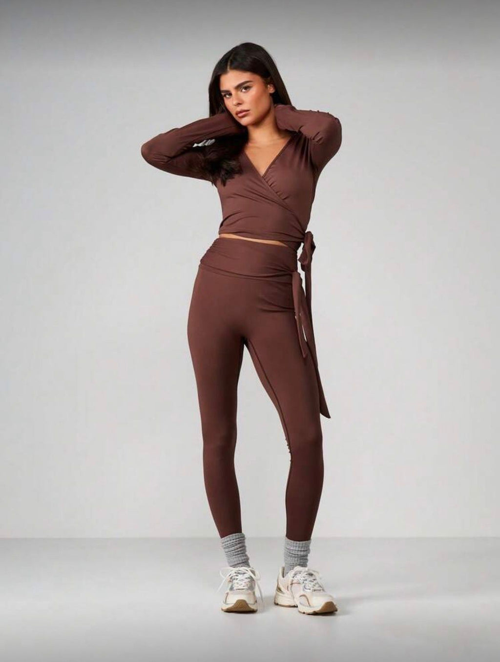 Missguided Long Sleeve Wrap Crop Top With Side Tie Detail V Neck Active Wear XL