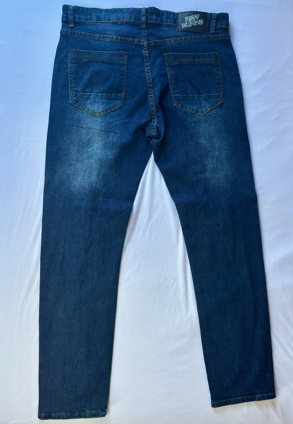 RIOT EMPIRE Men's 34x32 Stretch Denim Deep Indigo Blue Jeans 5-Pocket Skinny