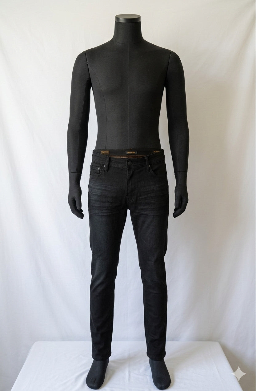 True Rebel Jeans Mens 34x32 Black Dark Wash Premium Denim RRL 808 Slim Fit