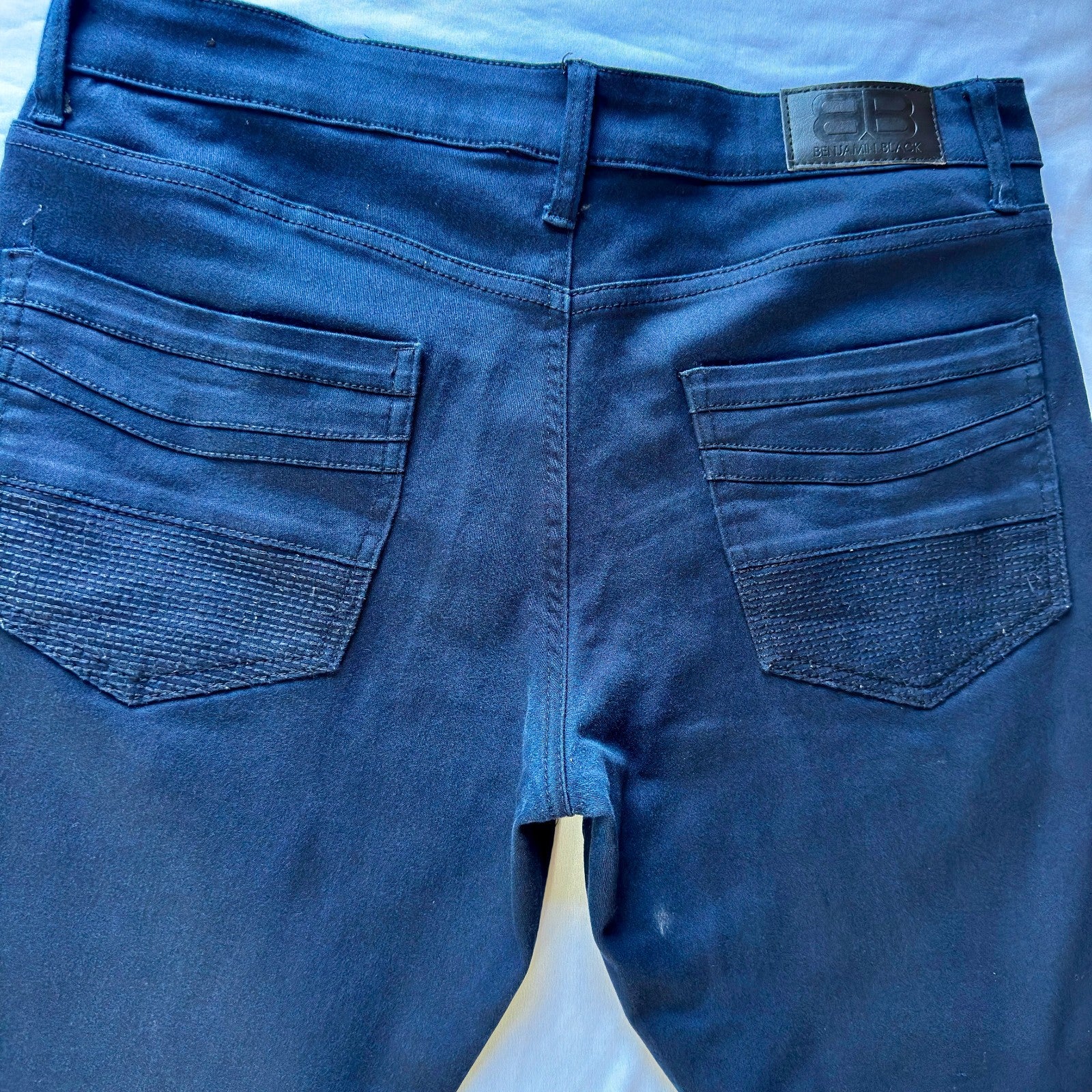 Benjamin Black Jeans Mens 34x32 Blue Cotton Denim Straight Leg Stretch Slim Fit