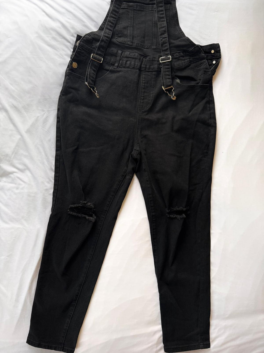 Distressed Denim Overalls Medium Wash Skinny Leg Black Womens 0XL