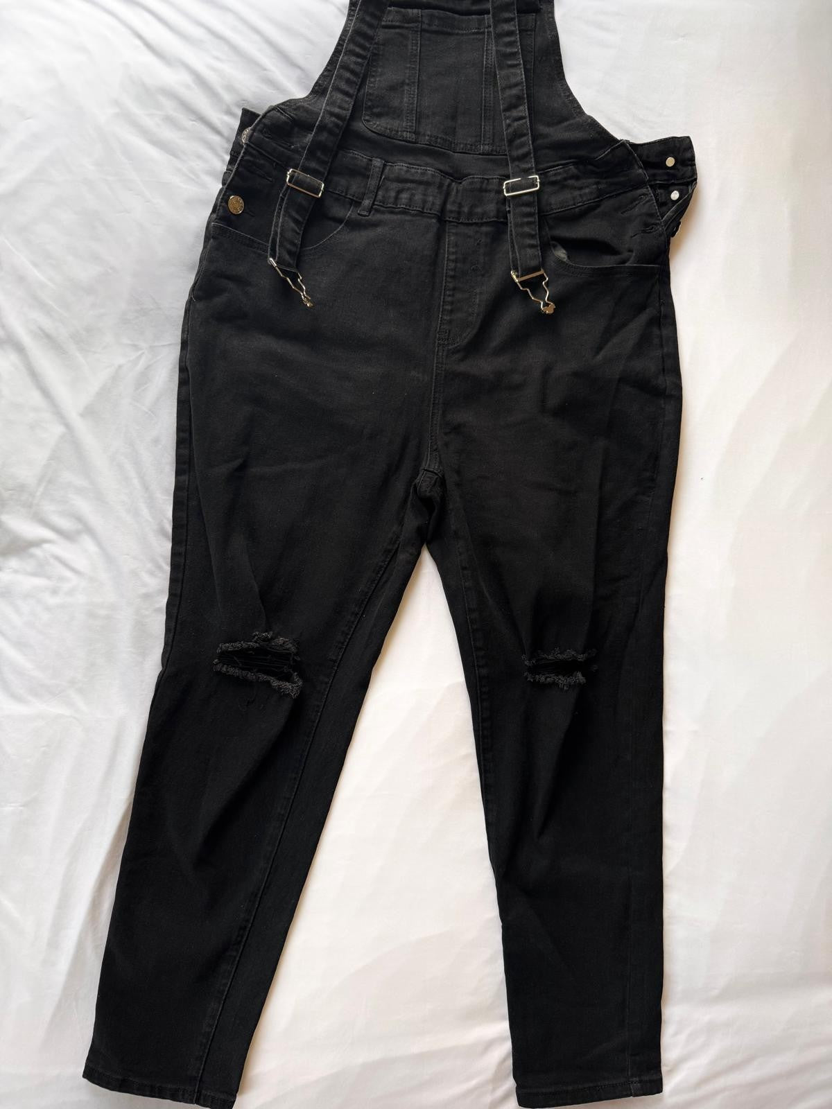 Distressed Denim Overalls Medium Wash Skinny Leg Black Womens 0XL