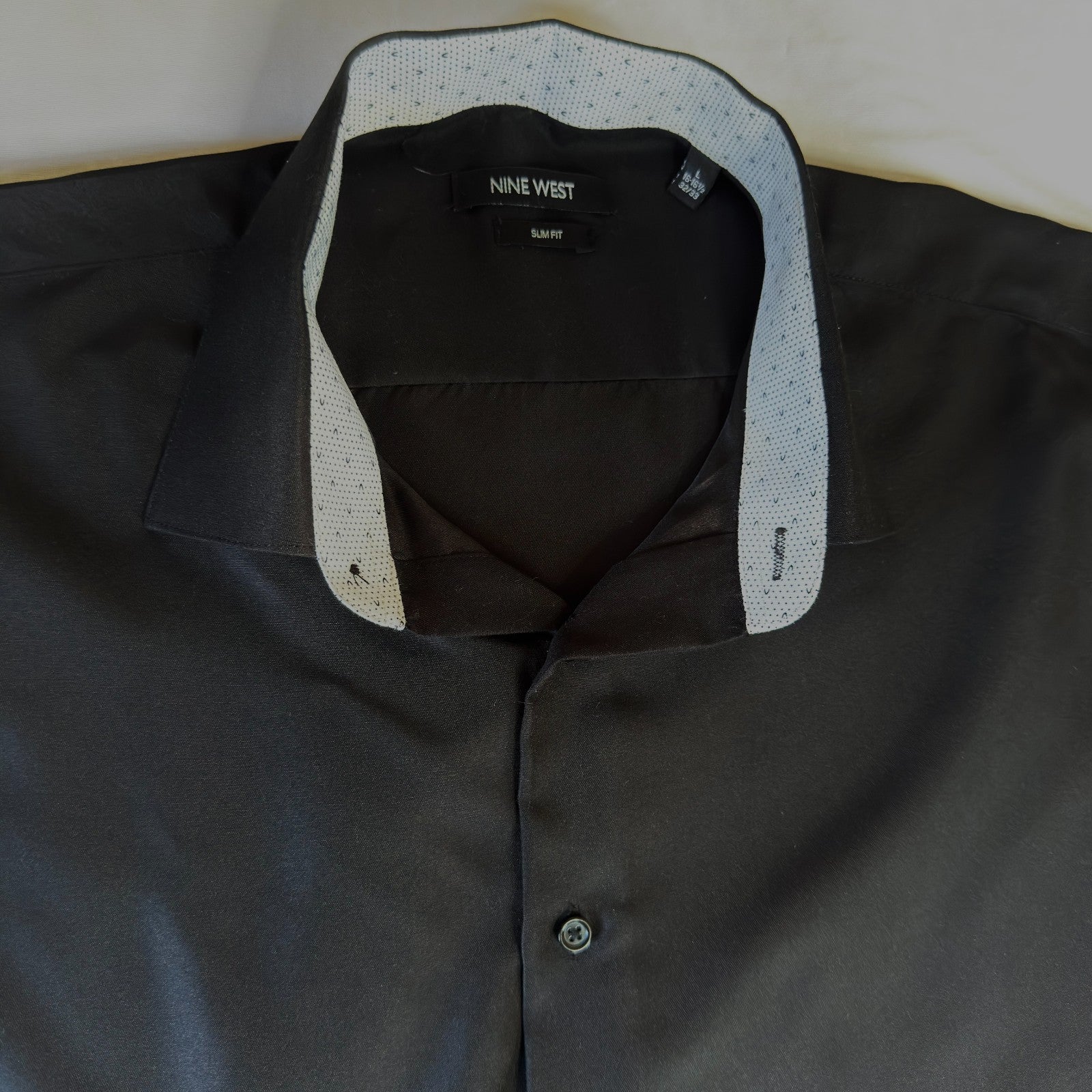 Nine West Men's Slim Fit Black Long Sleeve Solid Dress Shirt, Size L