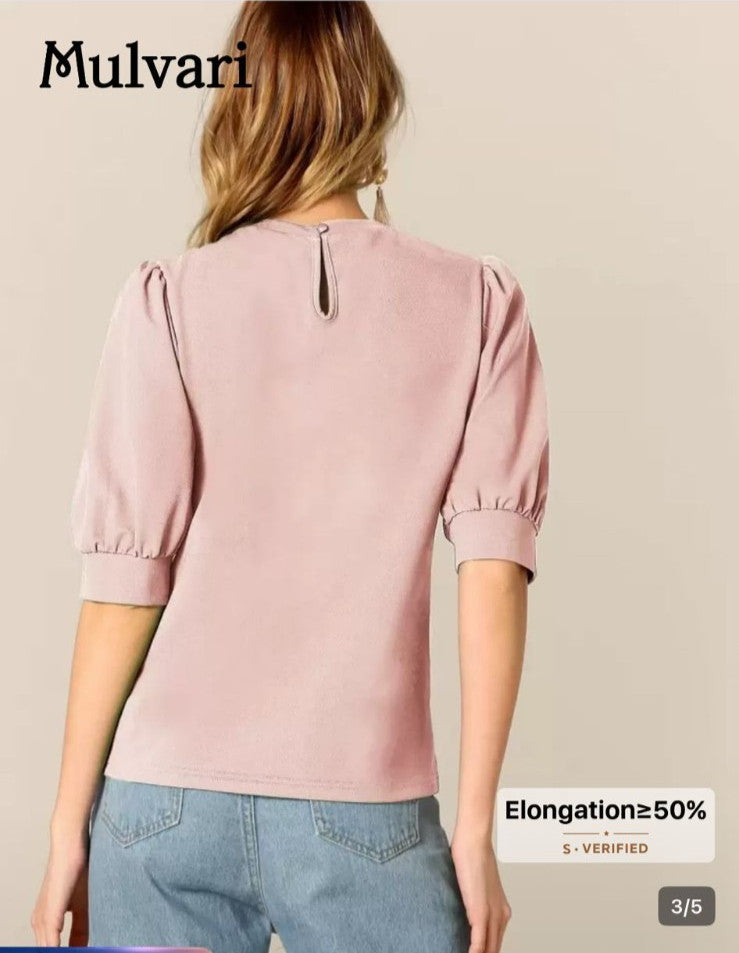 Mulvari Keyhole Back Mock-Neck Puff Sleeve Top, Size Large