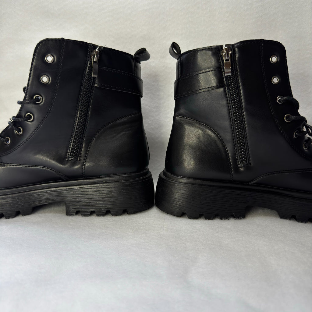 Dezsed Women's Boots Women Shoes Hasp Mid Heel Flat Bottom Zipper Laceing
