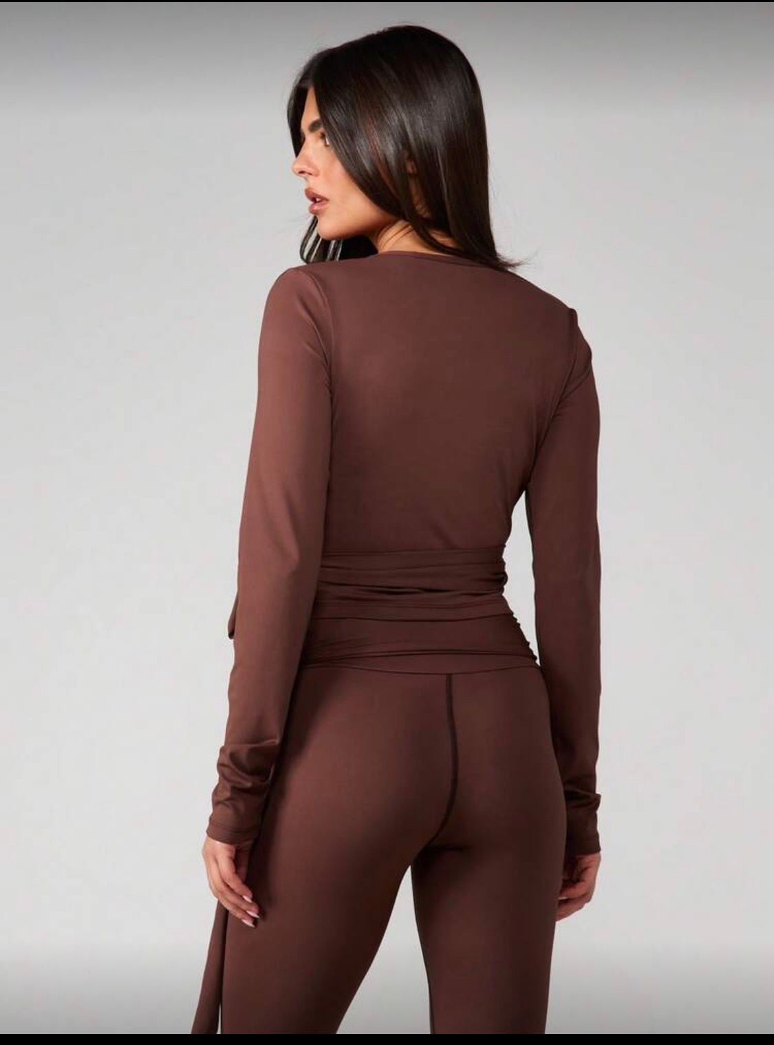 Missguided Long Sleeve Wrap Crop Top With Side Tie Detail V Neck Active Wear XL