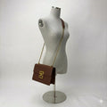 Brown Minimalist Metal Decor Chain Shoulder Bag Elegant PU Crossbody Bag