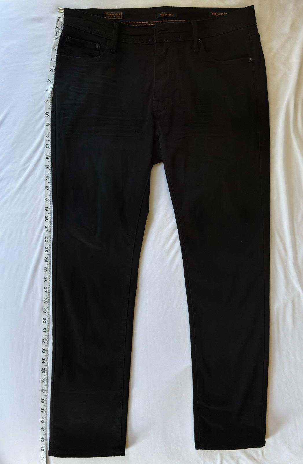 True Rebel Jeans Mens 34x32 Black Dark Wash Premium Denim RRL 808 Slim Fit