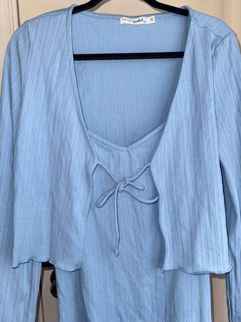 Juniors' Live To Be Spoiled Skater Dress with Knit Tie-Front Cardigan