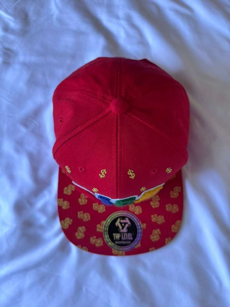 Top Level Snapback Money Hat Red Dollar Sign Adjustable Cap H011