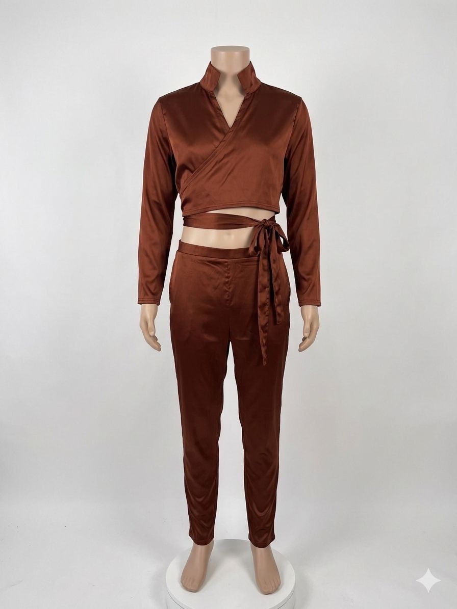 Missguided Long Sleeve Wrap Crop Top With Side Tie Detail V Neck Active Wear XL