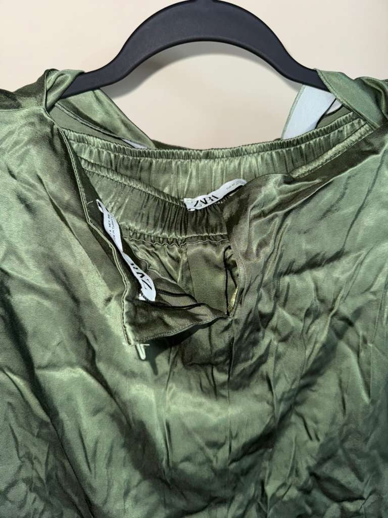 NWT Zara Satin Effect Green Long Sleeve Shirt and Pants Matching Set