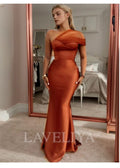 Sheath One-Shoulder Pleated Floor-Lenght Satin Bridesmaid Dress