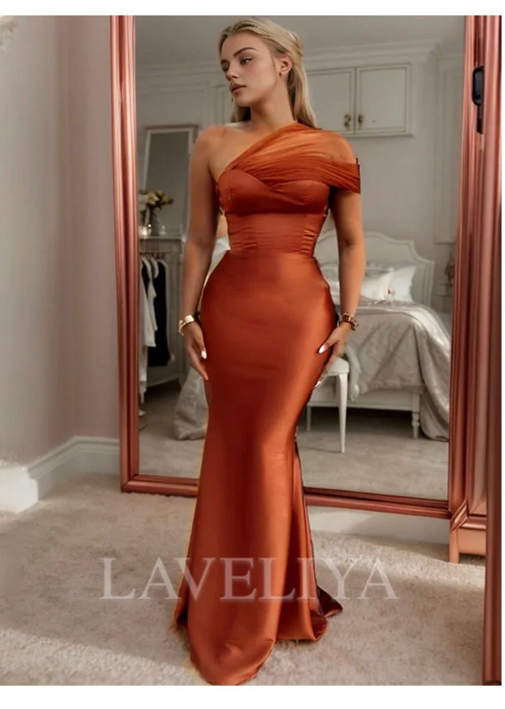 Sheath One-Shoulder Pleated Floor-Lenght Satin Bridesmaid Dress