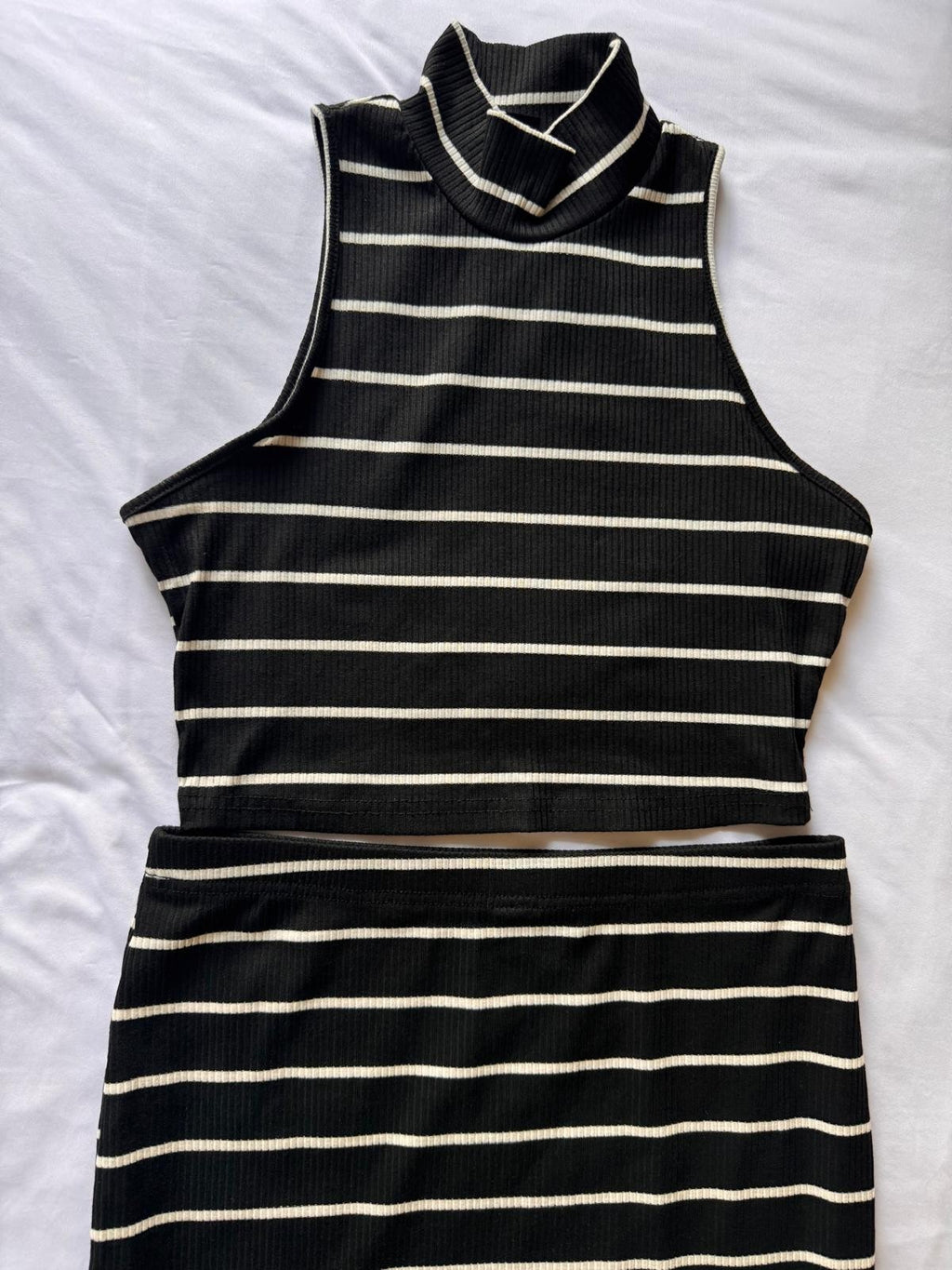 Shein Petit Striped Mock Neck Crop Tank Top & Skirt Black White size Large