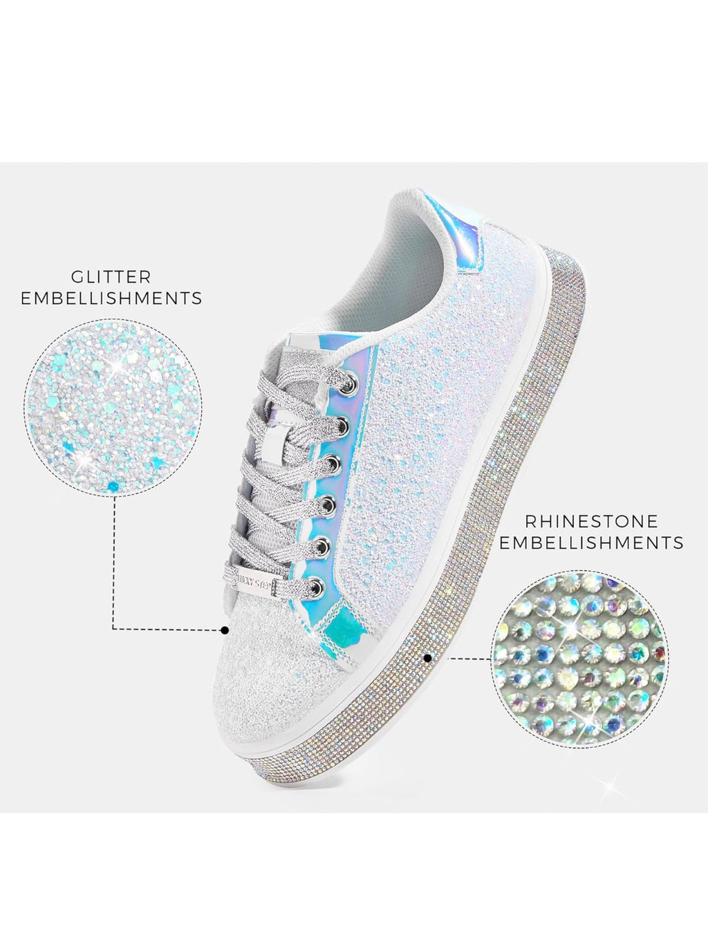 LUCKY STEP Women's Platform Glitter Sneakers | Sparkly Bling Shiny Dressy.