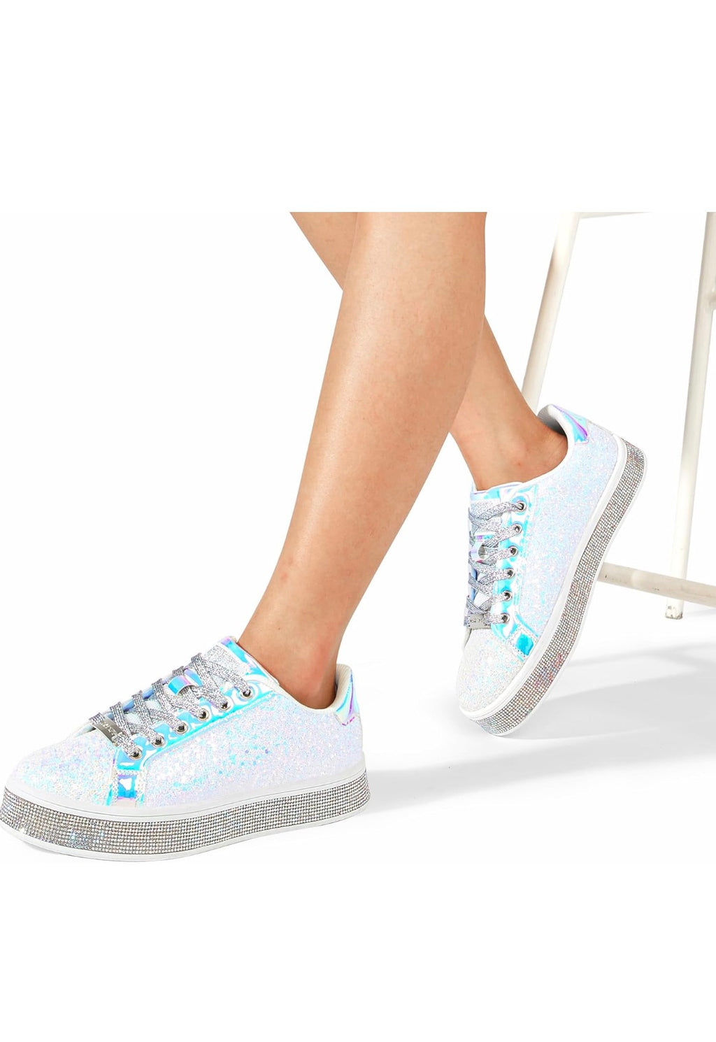LUCKY STEP Women's Platform Glitter Sneakers | Sparkly Bling Shiny Dressy.