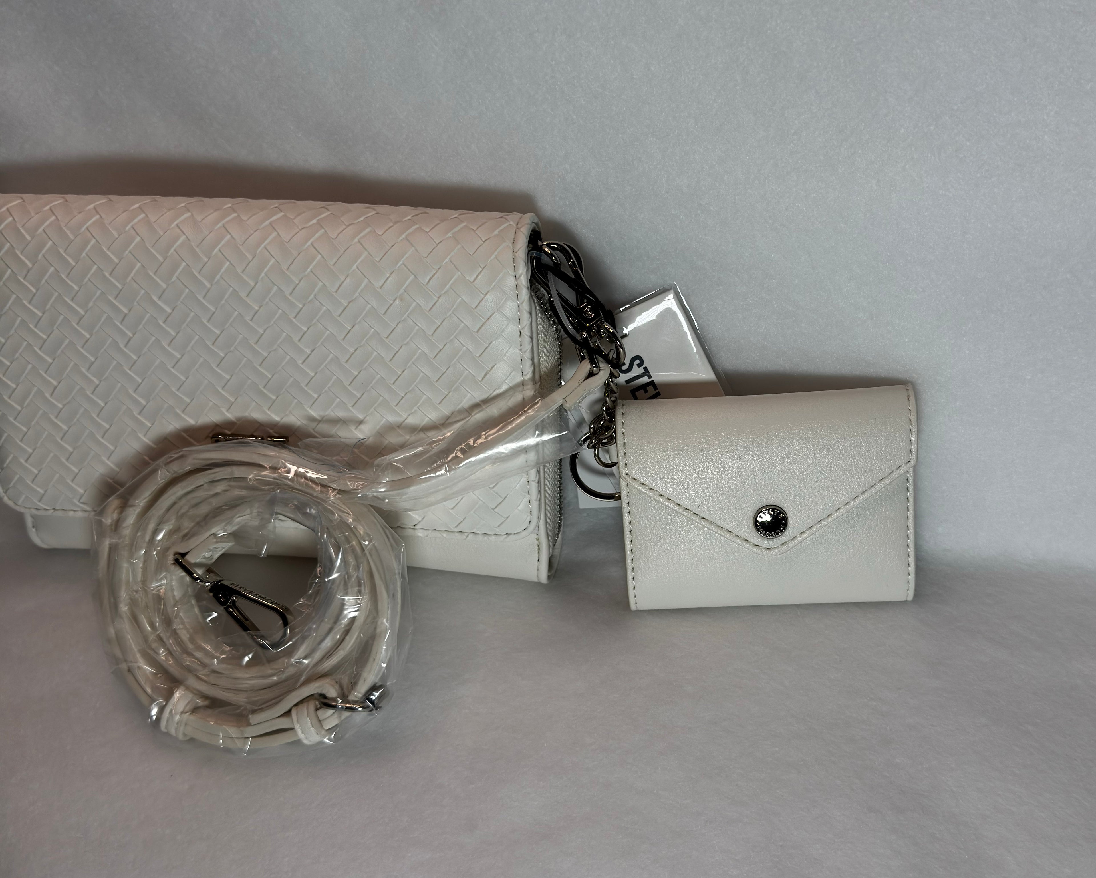Steve Madden Ivory Pressed Woven Wallet on a String
