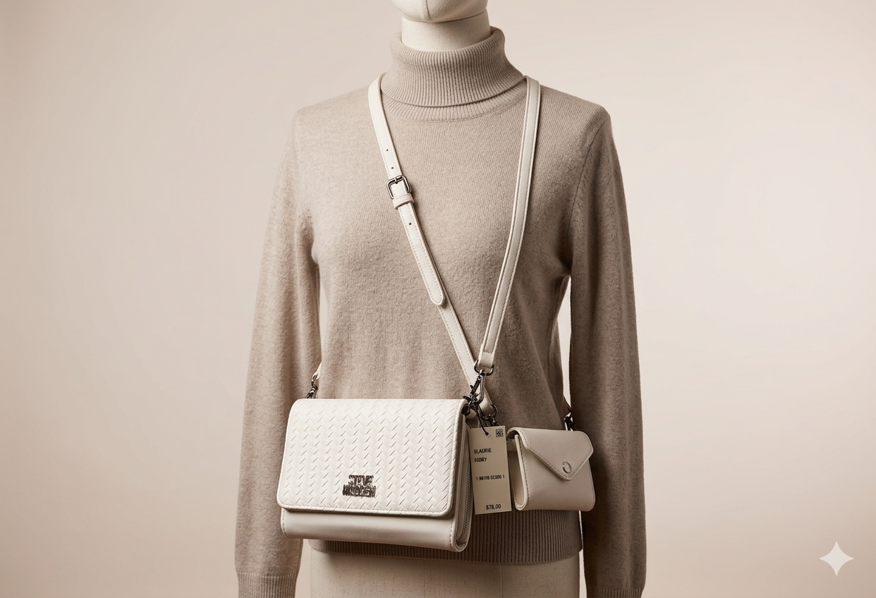 Steve Madden Ivory Pressed Woven Wallet on a String