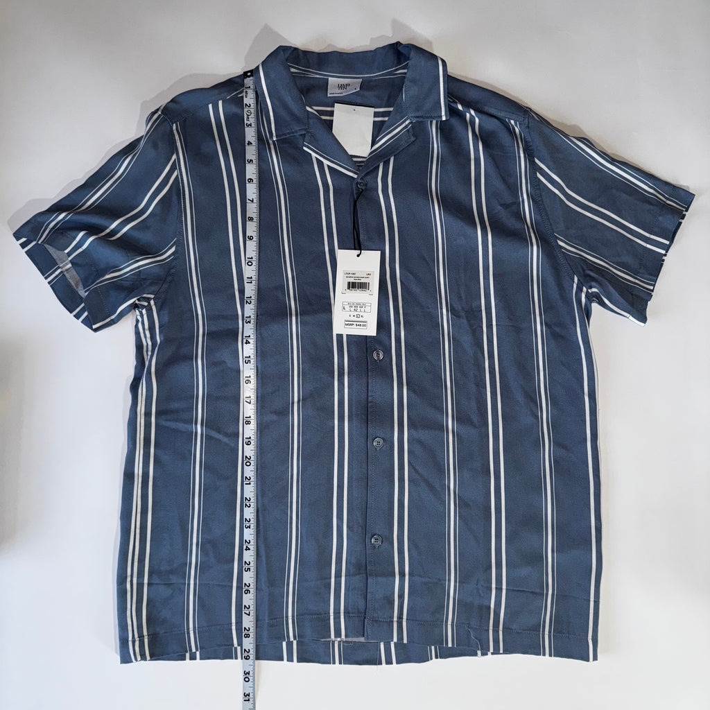 Level Ten Men Size L Blue Multicolor Striped Button Up Shirt Short Sleeve