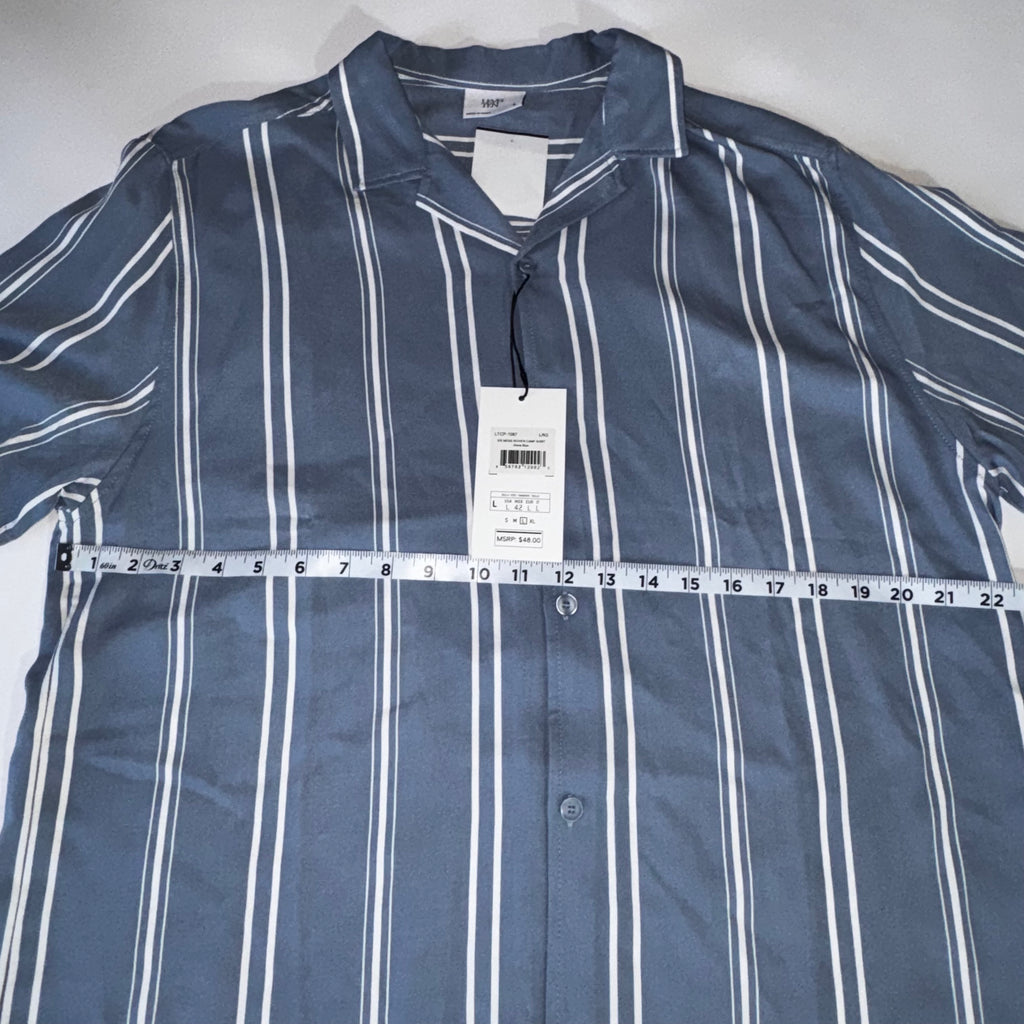 Level Ten Men Size L Blue Multicolor Striped Button Up Shirt Short Sleeve