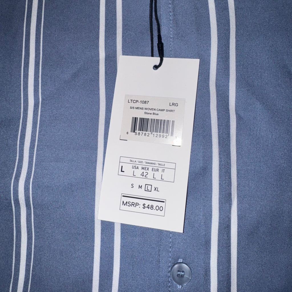 Level Ten Men Size L Blue Multicolor Striped Button Up Shirt Short Sleeve
