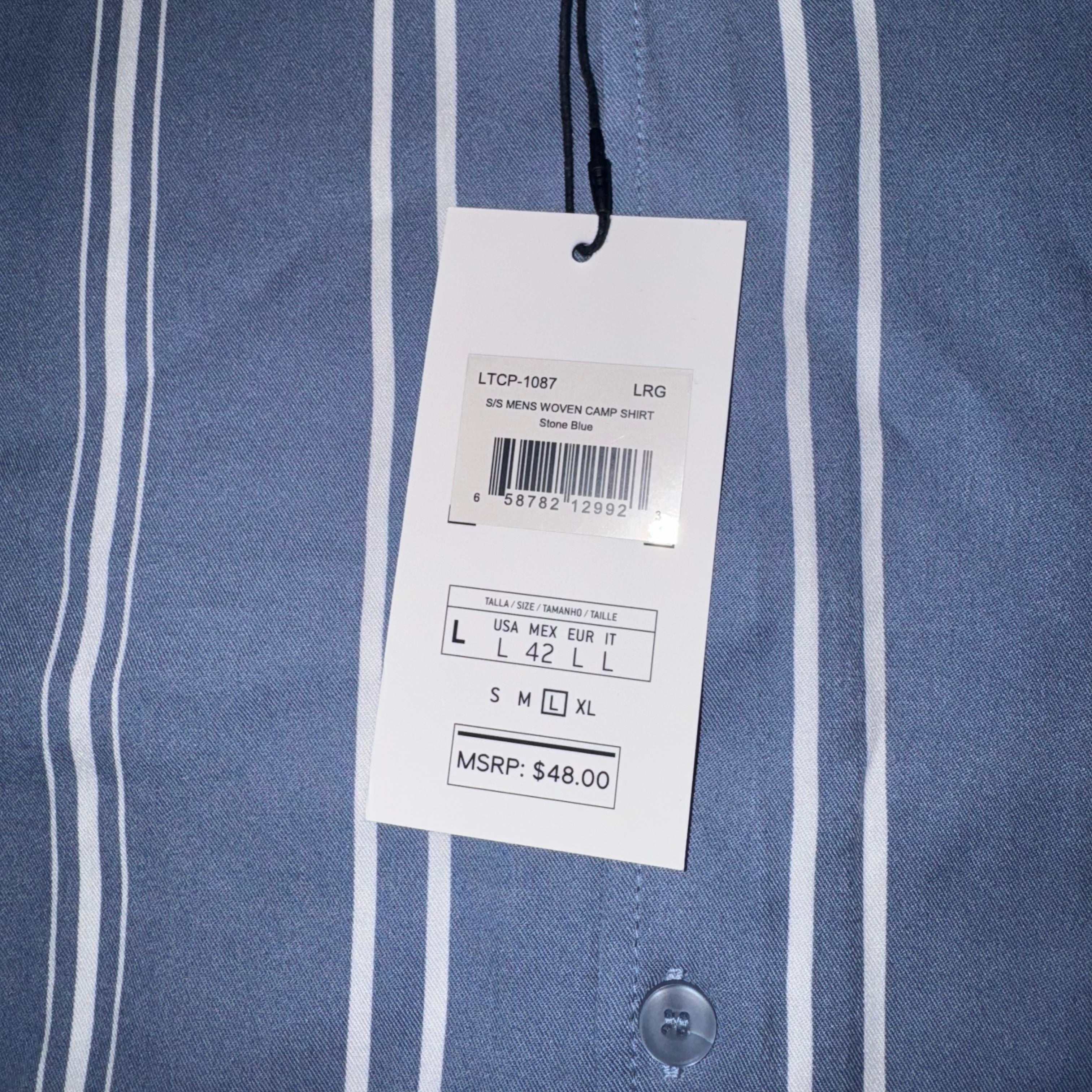 Level Ten Men Size L Blue Multicolor Striped Button Up Shirt Short Sleeve