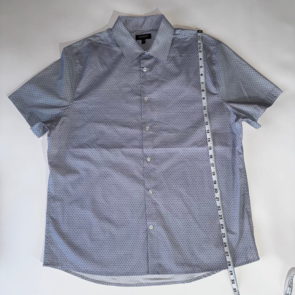 Express Fitted Button Up Dress Slim Shirt Mens Size L Short Sleeve Gray