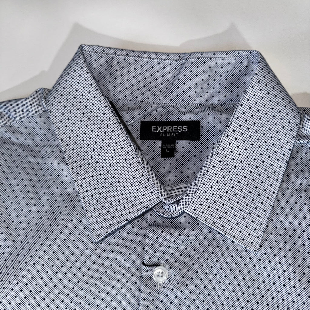 Express Fitted Button Up Dress Slim Shirt Mens Size L Short Sleeve Gray