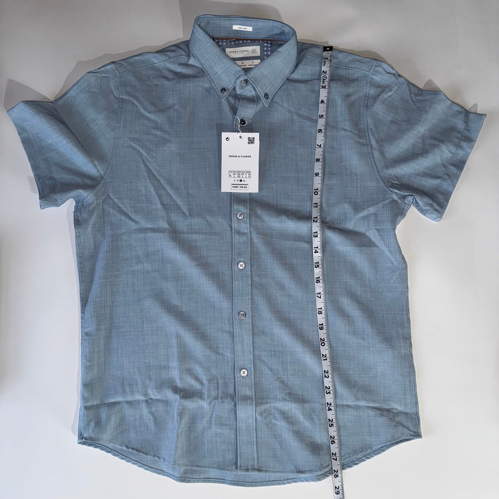 Denim & Flower By Ricky Singh Men's Light Blue Collared Button Down Shirt, L
