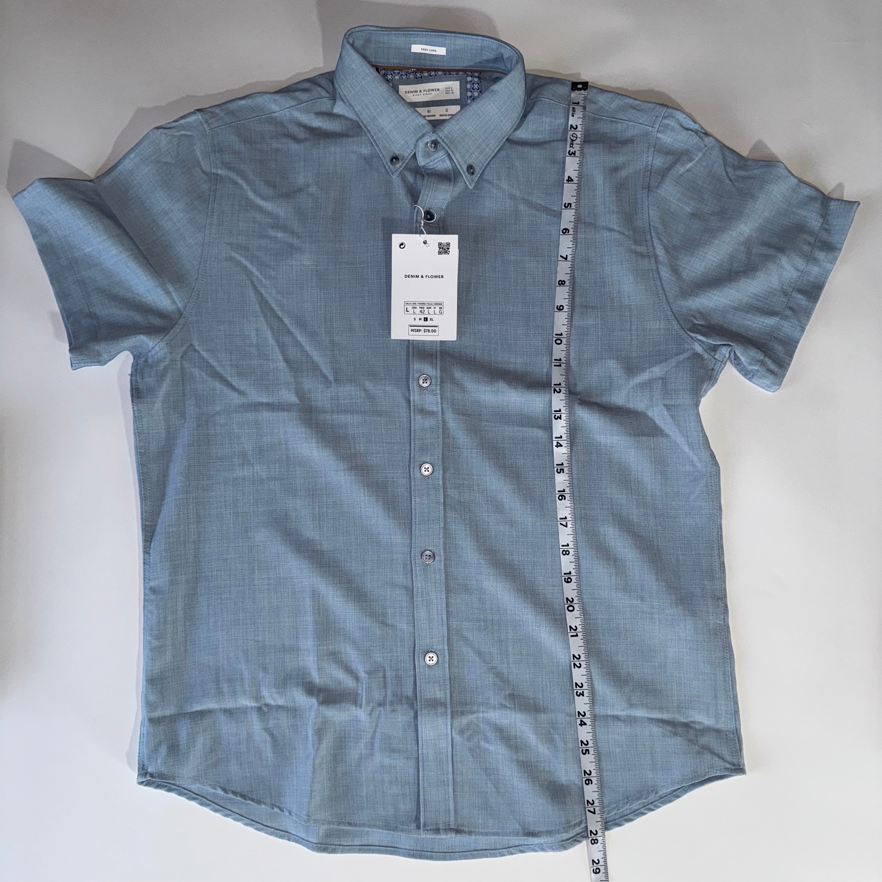 Denim & Flower By Ricky Singh Men's Light Blue Collared Button Down Shirt, L