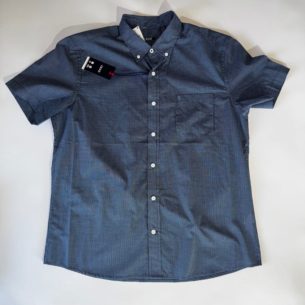 Izod Men's Button Down Shirt Blue L Short Sleeve