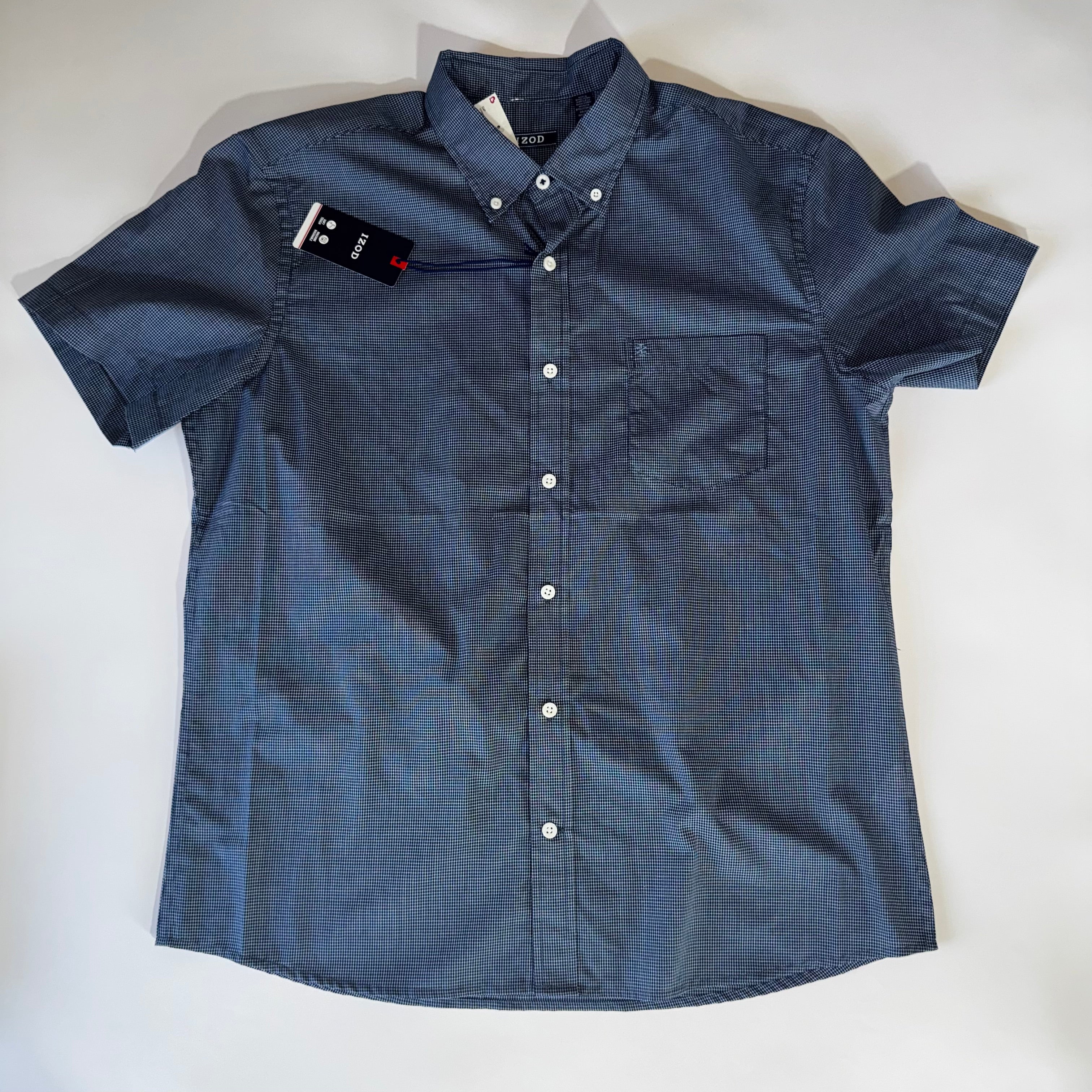 Izod Men's Button Down Shirt Blue L Short Sleeve