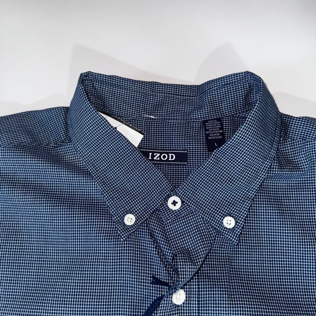 Izod Men's Button Down Shirt Blue L Short Sleeve