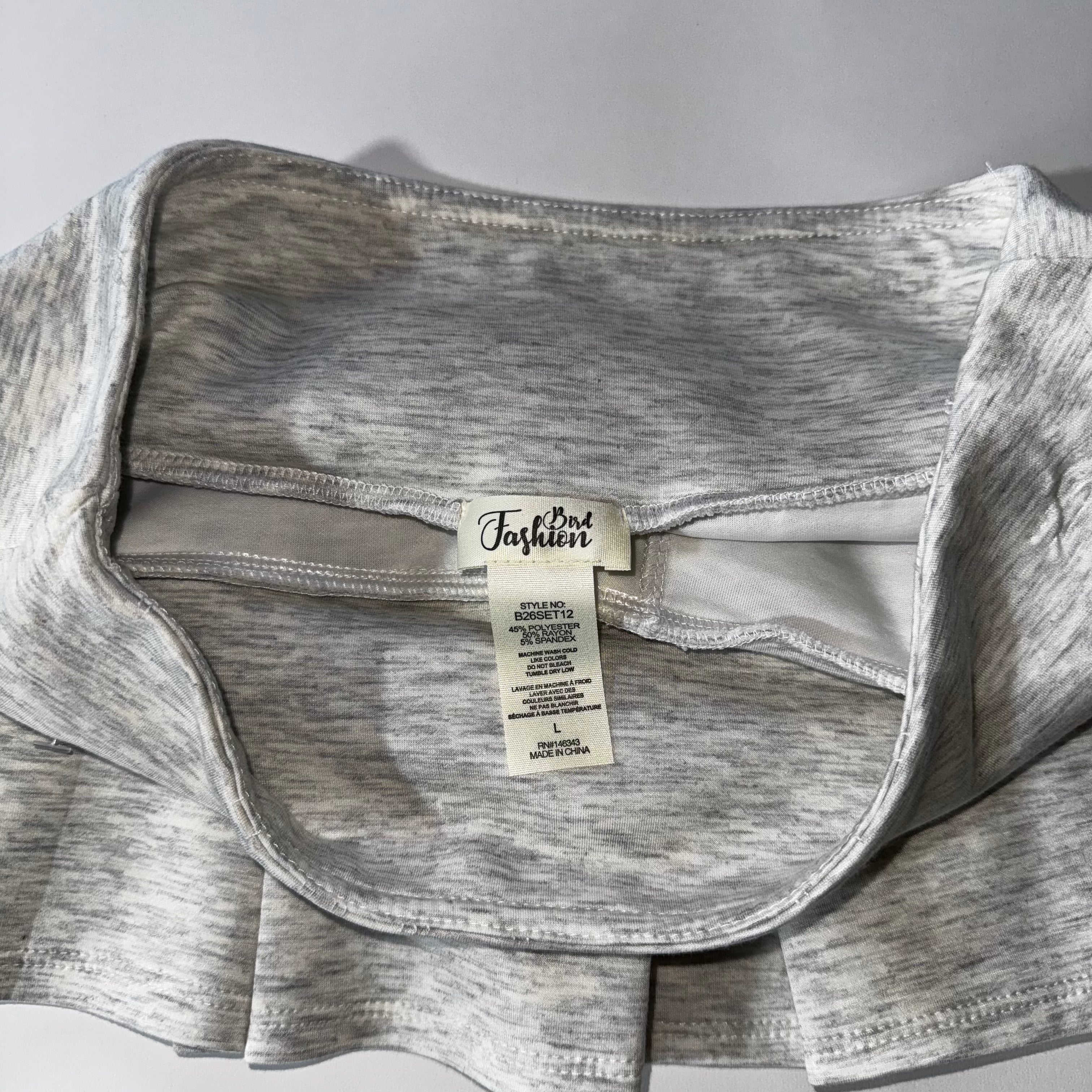 Bird Fashion Pleated Grey Two-piece Set Solid Color, Size L